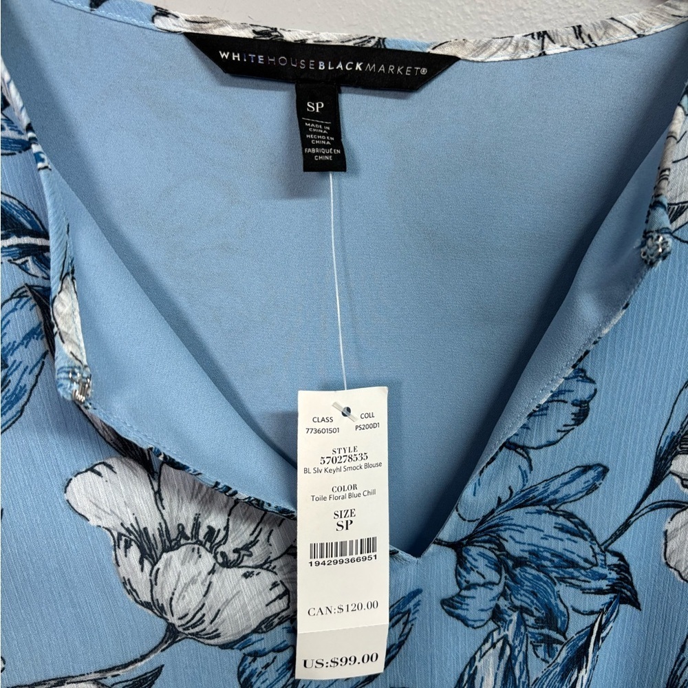 White House Black Market Blue Floral Blouse - Picture 3 of 5